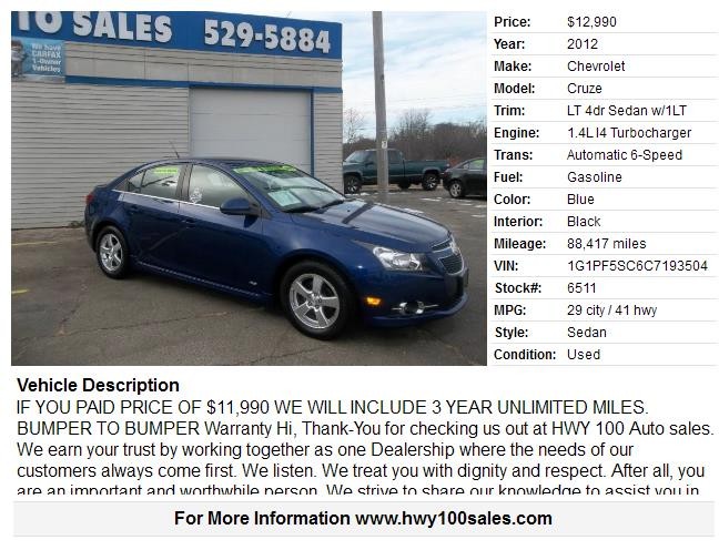 2012 Chevrolet Cruze LT